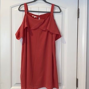 Coral dress with cute cold shoulder sleeves